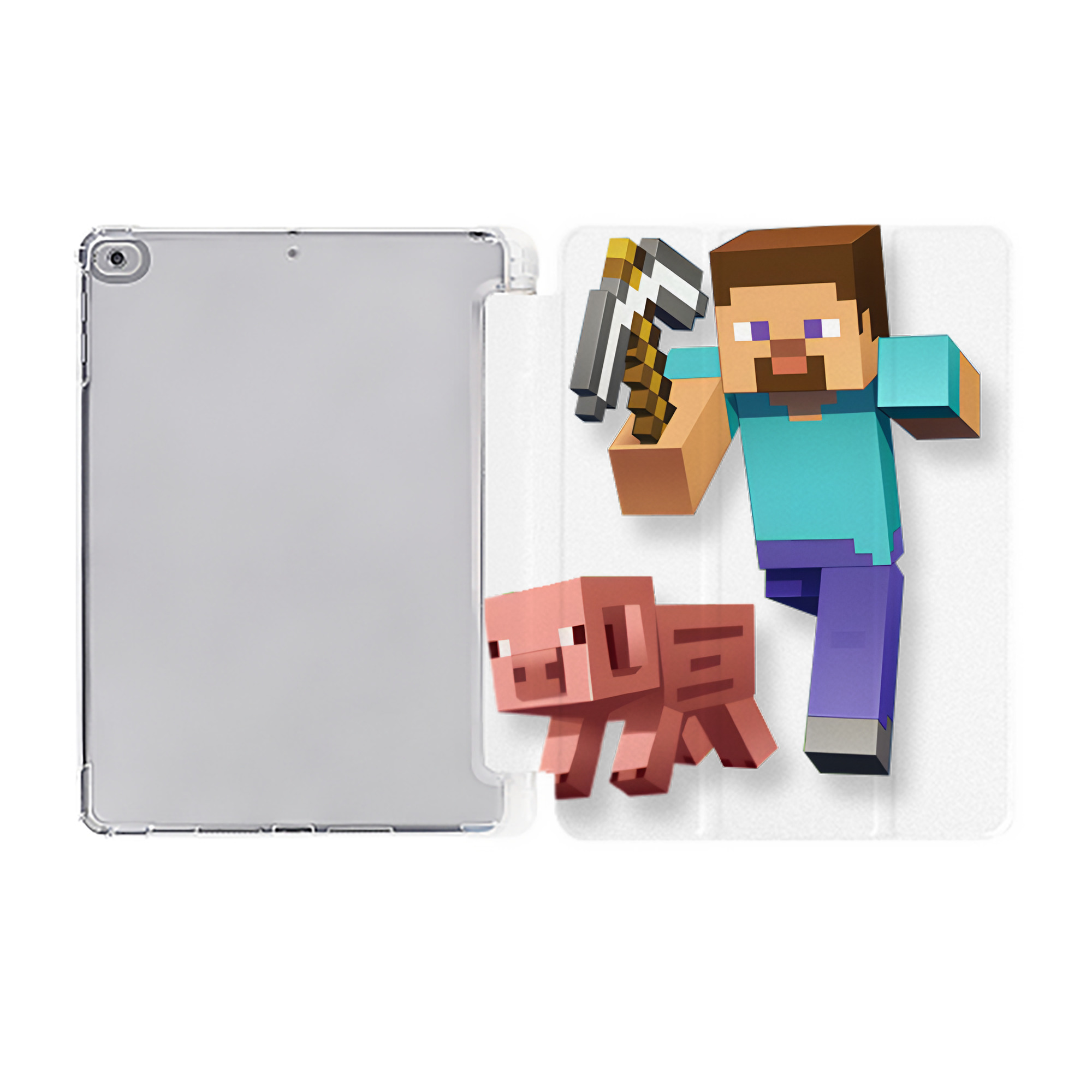 （画像用） マインクラフト ブロックの世界 Minecraft MC Block world IPad ケース ペン収納付き 三つ折りスタンド PUレザー×シリコン 対応機種9.5/10.5/10.9インチ